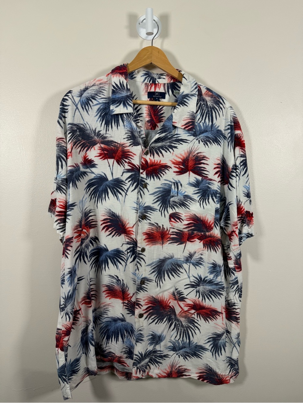 George Men's Short-Sleeve Palm Print Button-Down - Red, Navy & White